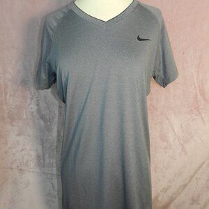 Nike Womens Dark Grey Short Sleeve V Neck Workout Athletic Dri Fit Shirt Size XL